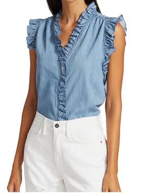 FRAME Lauren Chambray ruffle Top size xs
